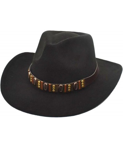 Adult Casual Wide Brim Cowboy Hat Solid Color Rolled Edge Jazz Hats Woolen Cloth Round Classic Cap for Women and Men Black $1...