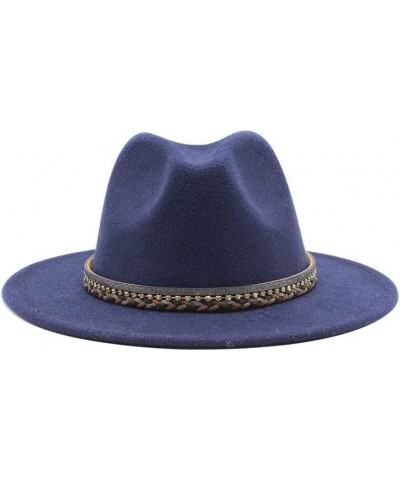 Autumn and Winter Lovers' Big Brim Jazz Hat, Ethnic Style Wool Top Hat Luopan Caps & Hats Navy $23.02 Fedoras