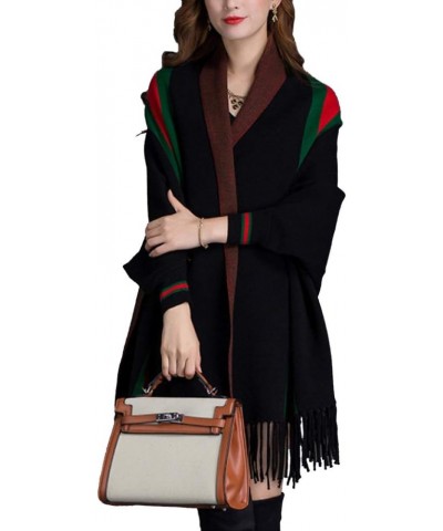 Tassel Shawl Spring Autumn Women's Cloak Scarf Dual-use Cardigan with Sleeves Cape Poncho Black $14.17 Scarves