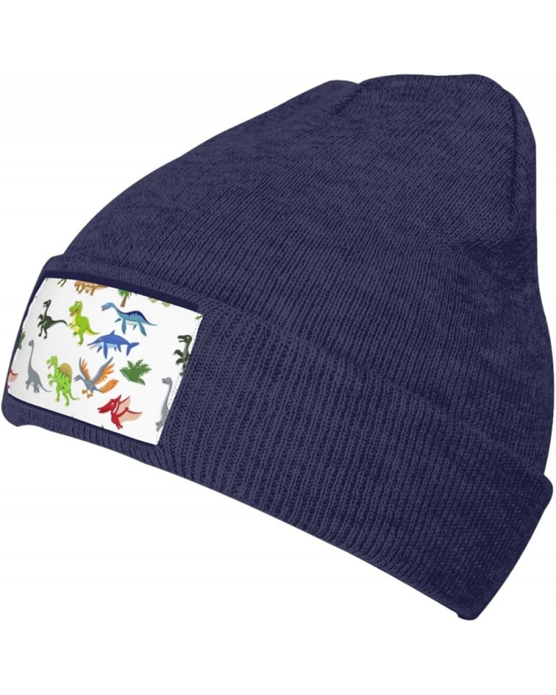 Cartoon Dinosaur Images Print Elastic Knitted Hat Multifunction Outdoor Daily Beanie for Men Women Soft Warm Navy Blue $9.94 ...