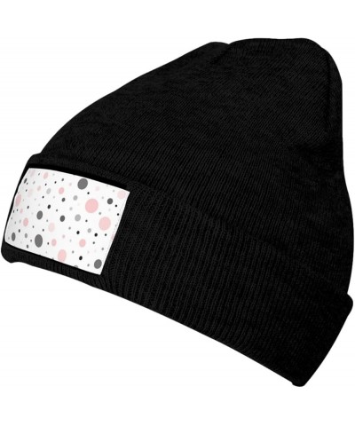 Pink Gray White Modern Polka Dot Pattern Print Leisure Knitted Hat Warm Hat for Men Women & Kids& Elastic Daily Hat Black $8....