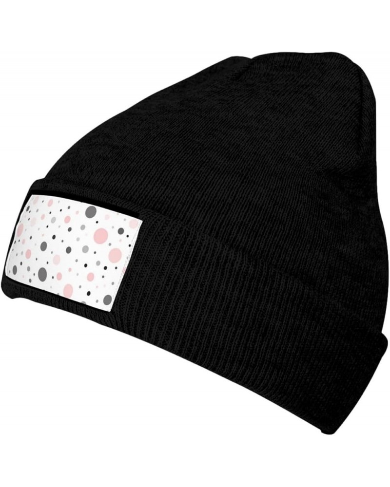 Pink Gray White Modern Polka Dot Pattern Print Leisure Knitted Hat Warm Hat for Men Women & Kids& Elastic Daily Hat Black $8....