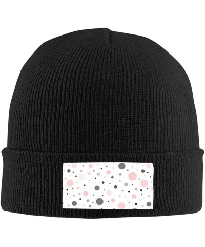 Pink Gray White Modern Polka Dot Pattern Print Leisure Knitted Hat Warm Hat for Men Women & Kids& Elastic Daily Hat Black $8....