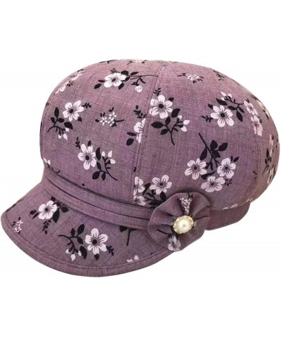 Flower Pattern Octagonal Cap Vintage Women Newsboy Cap Adjustable Visor Beret Hat Pageboy Cap for Middle Aged Lady Dark Purpl...