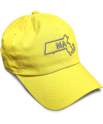 Soft Baseball Cap Massachusetts State Map Ma Embroidery Names Cotton Dad Hats for Men & Women Yellow Design Only $14.84 Baseb...