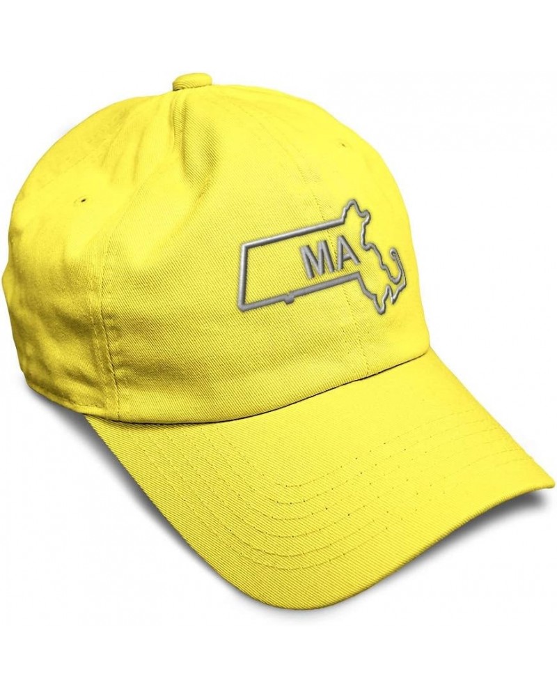 Soft Baseball Cap Massachusetts State Map Ma Embroidery Names Cotton Dad Hats for Men & Women Yellow Design Only $14.84 Baseb...