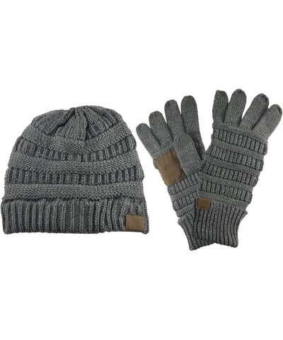 Knit Winter Beanie Cap w/Knit Texting Gloves Dark Melange Grey $12.00 Skullies & Beanies