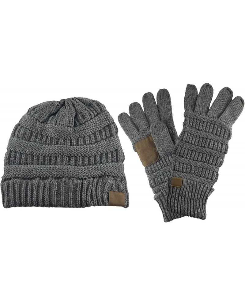 Knit Winter Beanie Cap w/Knit Texting Gloves Dark Melange Grey $12.00 Skullies & Beanies