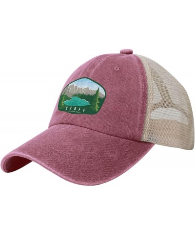 Mens Hat Hiking Snapback Trucker Cap Mens Mesh Ball Caps Banff National Park Hats Red $11.75 Baseball Caps