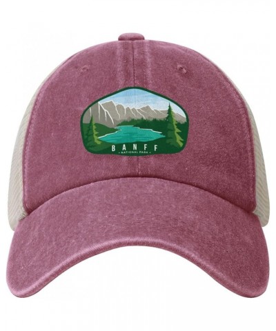 Mens Hat Hiking Snapback Trucker Cap Mens Mesh Ball Caps Banff National Park Hats Red $11.75 Baseball Caps