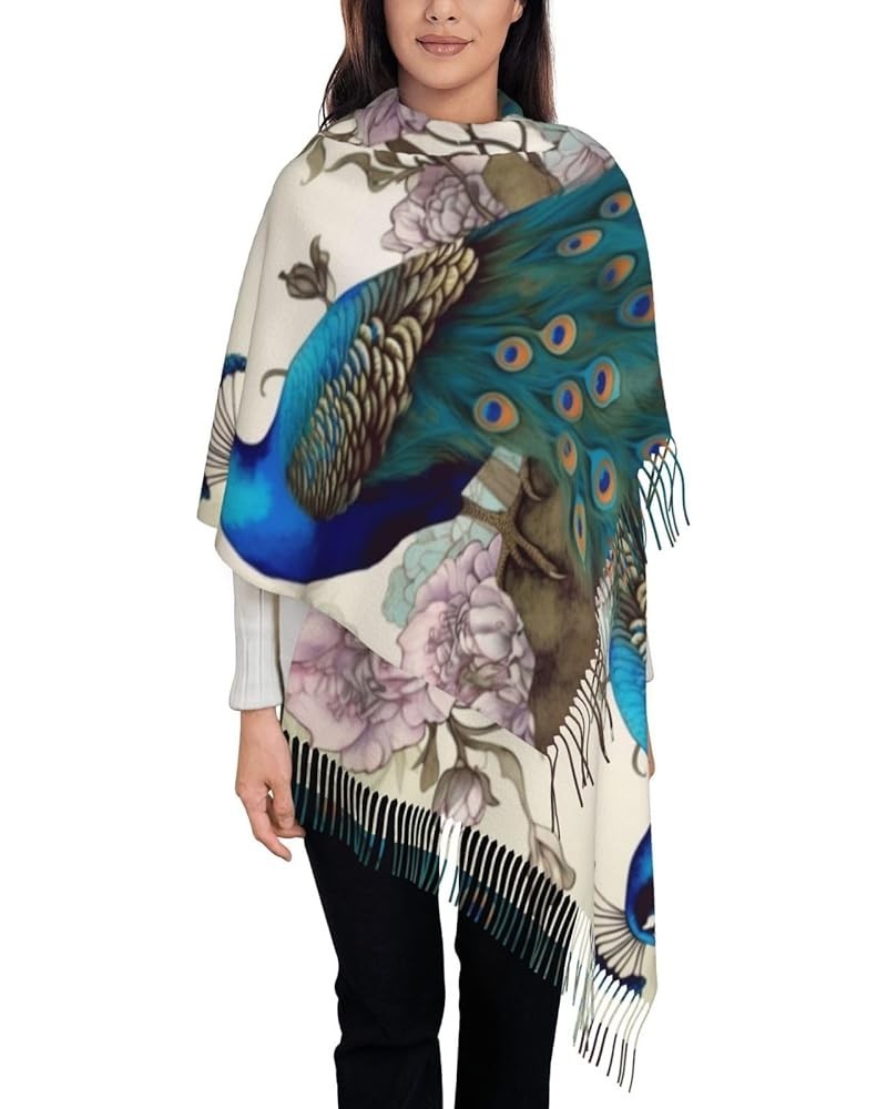 Purple Butterfly print Faux Cashmere Long Velvet Tassel Scarf Winter Warm Shawl Scarf Peacock Floral $17.88 Scarves