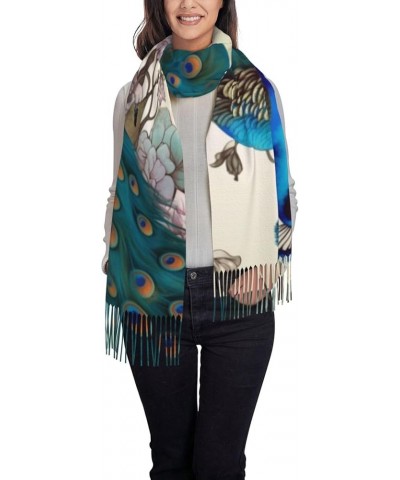 Purple Butterfly print Faux Cashmere Long Velvet Tassel Scarf Winter Warm Shawl Scarf Peacock Floral $17.88 Scarves