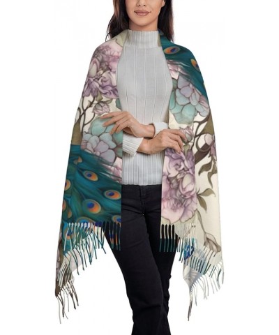 Purple Butterfly print Faux Cashmere Long Velvet Tassel Scarf Winter Warm Shawl Scarf Peacock Floral $17.88 Scarves