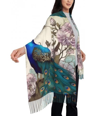 Purple Butterfly print Faux Cashmere Long Velvet Tassel Scarf Winter Warm Shawl Scarf Peacock Floral $17.88 Scarves