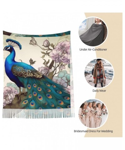 Purple Butterfly print Faux Cashmere Long Velvet Tassel Scarf Winter Warm Shawl Scarf Peacock Floral $17.88 Scarves