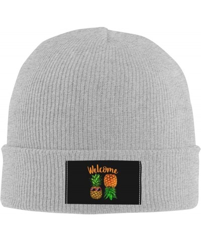 Beanie Upside Down Pineapple Funny Welcome Beanie Hat Women Skull Cap Winter Hat Men Slouchy Hat Knit Hats Black Gray $10.89 ...