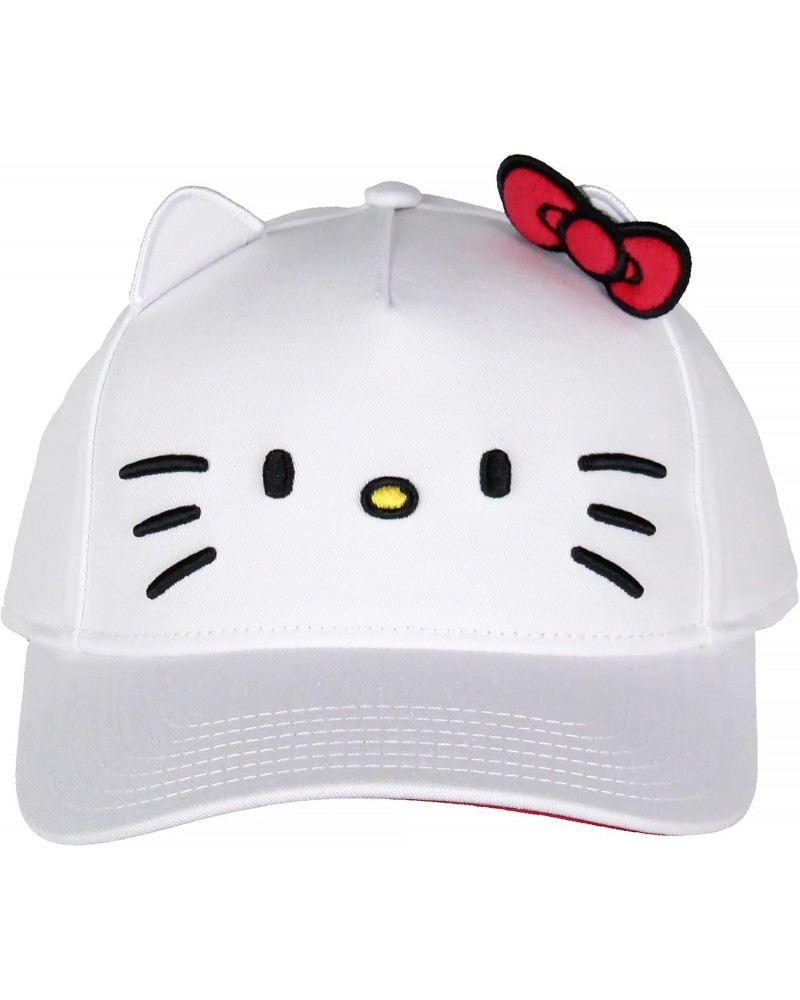 Hello Kitty Embroidered Face and Whiskers Design Adult OSFM Snapback Hat with 3D Ears and Bow Cap for Men and Women White $17...