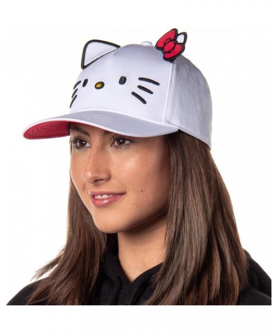 Hello Kitty Embroidered Face and Whiskers Design Adult OSFM Snapback Hat with 3D Ears and Bow Cap for Men and Women White $17...