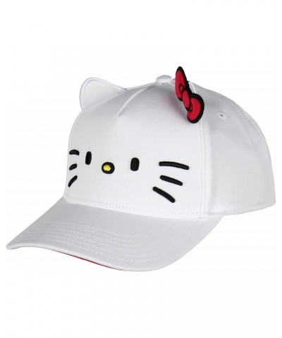 Hello Kitty Embroidered Face and Whiskers Design Adult OSFM Snapback Hat with 3D Ears and Bow Cap for Men and Women White $17...