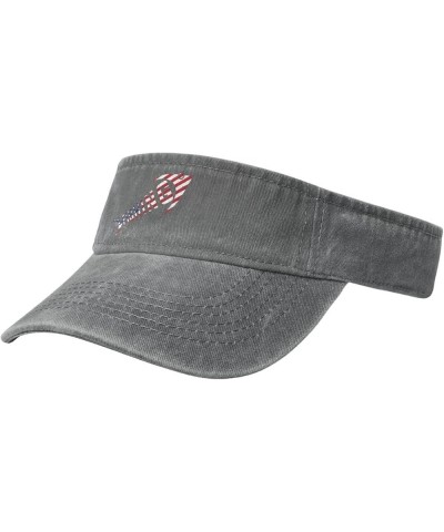 American Flag with Fishing Sun Visor Hats for Women Men Sun Hat Vintage Golf Hat Adjustable Baseball Cap Gray $11.39 Visors