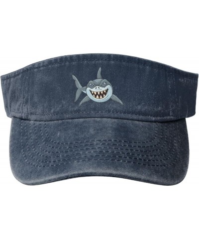 Angry Shark Sun Visor Hats for Women Men Sun Hat Vintage Golf Hat Adjustable Baseball Cap Navy Blue $13.12 Visors