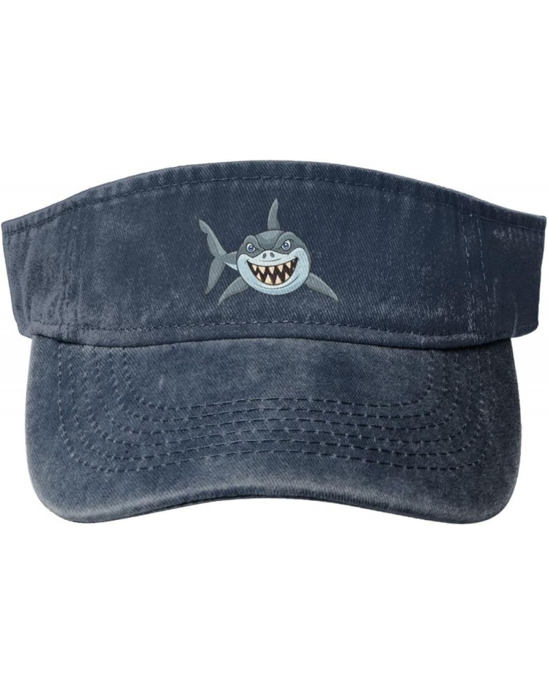 Angry Shark Sun Visor Hats for Women Men Sun Hat Vintage Golf Hat Adjustable Baseball Cap Navy Blue $13.12 Visors