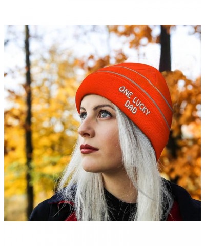 CustomReflective Beanie 1 Lucky Dad Blessed Family B Dad High Visibility Running Gear for Men & Women 1 Size Neon Orange Desi...