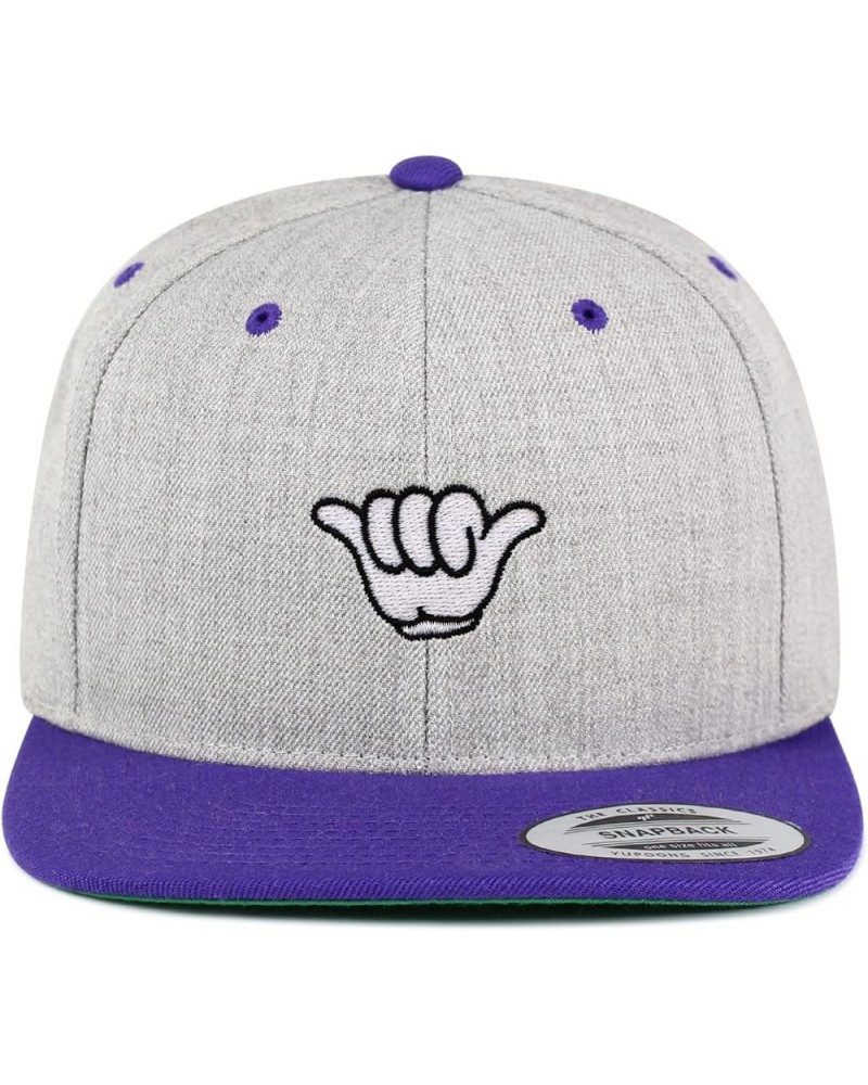 Shaka Cartoon Embroidered Yupoong Flat Bill 6 Panel Snapback Hat Surfing San Diego Light Heather/Purple $17.09 Baseball Caps