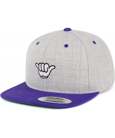 Shaka Cartoon Embroidered Yupoong Flat Bill 6 Panel Snapback Hat Surfing San Diego Light Heather/Purple $17.09 Baseball Caps