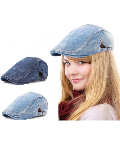 Unisex Denim Newsboy Hats Flat Ivy Cabbie Driving Berets Hat Cotton Dad Hat Adjustable for Men Women Dark Blue Light Blue $9....