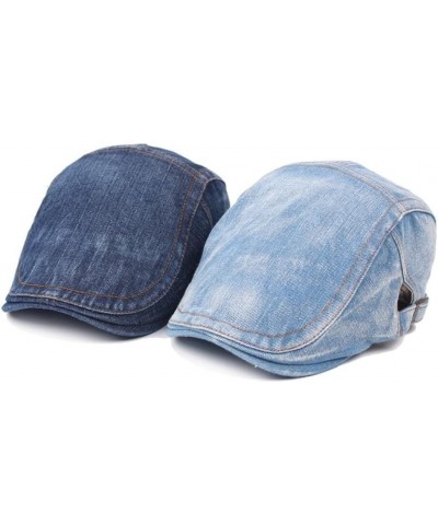 Unisex Denim Newsboy Hats Flat Ivy Cabbie Driving Berets Hat Cotton Dad Hat Adjustable for Men Women Dark Blue Light Blue $9....