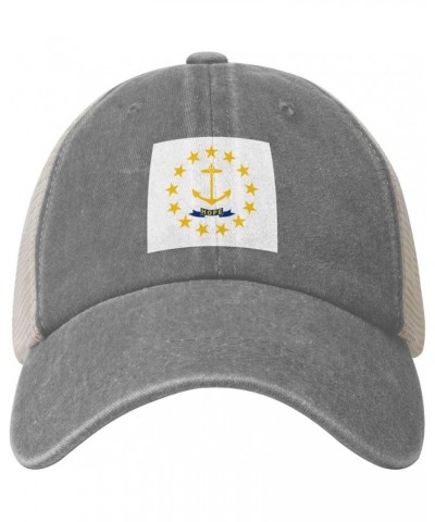 Flag of Rhode Island Baseball Cap for Women Mens Hats Retro Mesh Caps Dad Hat Gray $10.97 Baseball Caps