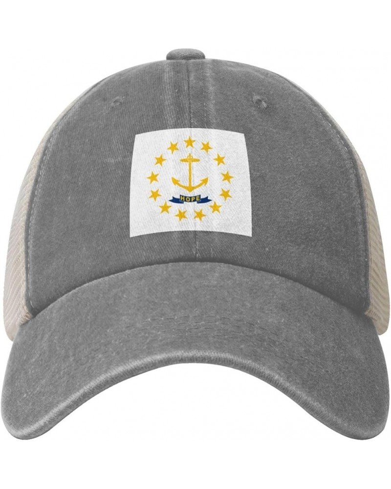 Flag of Rhode Island Baseball Cap for Women Mens Hats Retro Mesh Caps Dad Hat Gray $10.97 Baseball Caps