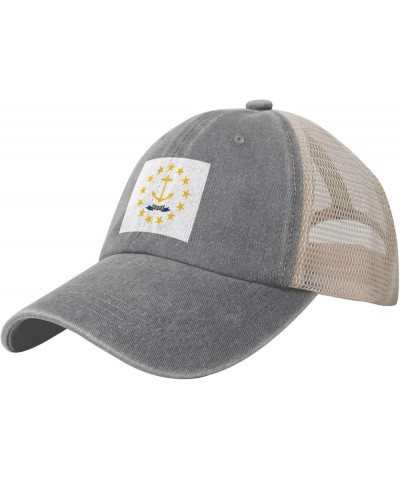 Flag of Rhode Island Baseball Cap for Women Mens Hats Retro Mesh Caps Dad Hat Gray $10.97 Baseball Caps