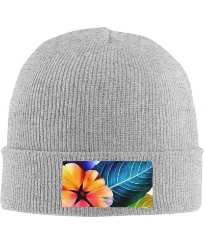 Beanie Hats for Women Men Knit Hat Flower Leaves Color Print Beanies Cap Fashion Cuffed Sports Hat Gray $11.99 Skullies & Bea...