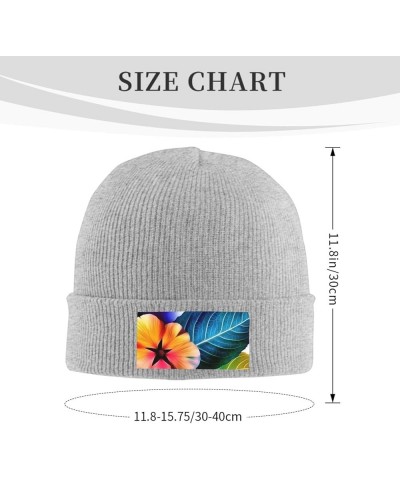 Beanie Hats for Women Men Knit Hat Flower Leaves Color Print Beanies Cap Fashion Cuffed Sports Hat Gray $11.99 Skullies & Bea...