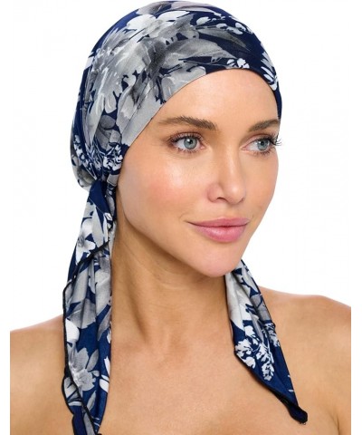 Pre Tied Bandana Turban Chemo Head Scarf Sleep Hair Cover Hat Floral Blue/White $9.60 Headbands