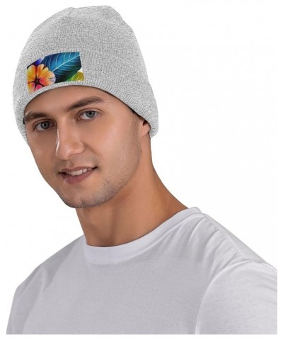 Beanie Hats for Women Men Knit Hat Flower Leaves Color Print Beanies Cap Fashion Cuffed Sports Hat Gray $11.99 Skullies & Bea...