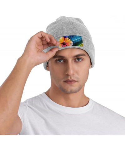 Beanie Hats for Women Men Knit Hat Flower Leaves Color Print Beanies Cap Fashion Cuffed Sports Hat Gray $11.99 Skullies & Bea...