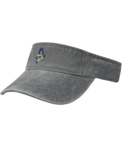 Maine Terrain Map Sun Visor Hats for Women Men Adjustable Sports Sun Hats Cotton Golf Cap Gray $11.90 Visors