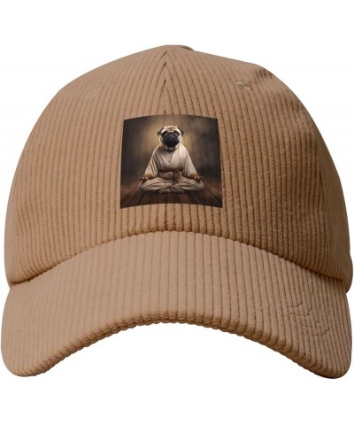 Beige Curved Eaves Baseball Cap Hat Fashion Men Womens Corduroy Yoga Pug Picture Khaki $14.07 Baseball Caps