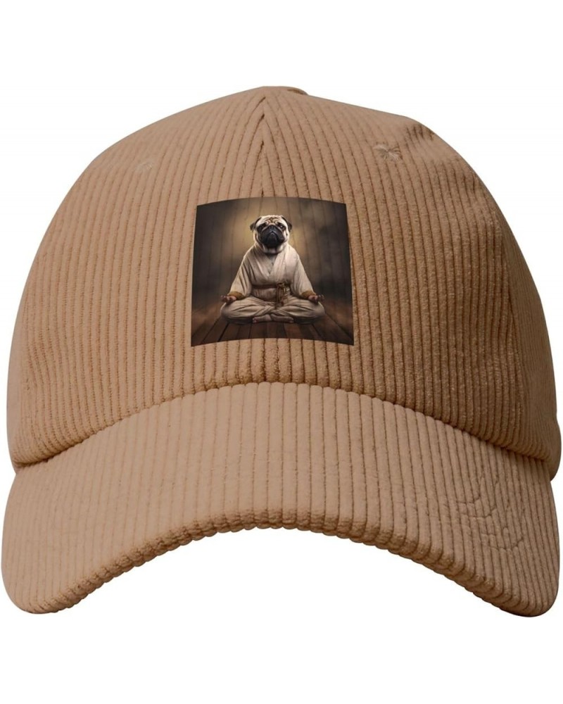 Beige Curved Eaves Baseball Cap Hat Fashion Men Womens Corduroy Yoga Pug Picture Khaki $14.07 Baseball Caps