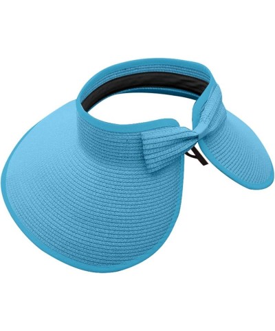 Women Empty Top Bucket Hat Summer Roll Up Beach Hat Wide Brim Foldable Straw Sun Hat Sunshade Sunscreen Hat Sky Blue $6.44 Bu...