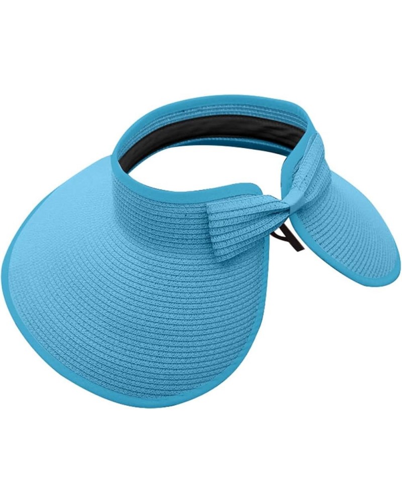 Women Empty Top Bucket Hat Summer Roll Up Beach Hat Wide Brim Foldable Straw Sun Hat Sunshade Sunscreen Hat Sky Blue $6.44 Bu...