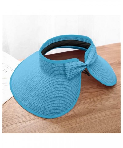 Women Empty Top Bucket Hat Summer Roll Up Beach Hat Wide Brim Foldable Straw Sun Hat Sunshade Sunscreen Hat Sky Blue $6.44 Bu...