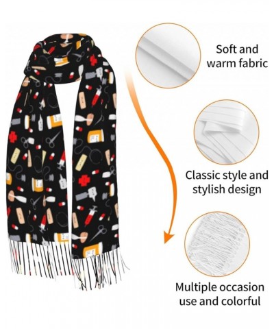 Cartoon Medicine Pattern Print Faux Cashmere Tassel Shawl, Women'S Autumn And Winter Travel Shawl, Gift Good Products Cartoon...