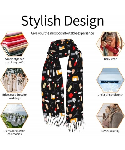 Cartoon Medicine Pattern Print Faux Cashmere Tassel Shawl, Women'S Autumn And Winter Travel Shawl, Gift Good Products Cartoon...