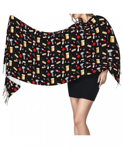 Cartoon Medicine Pattern Print Faux Cashmere Tassel Shawl, Women'S Autumn And Winter Travel Shawl, Gift Good Products Cartoon...