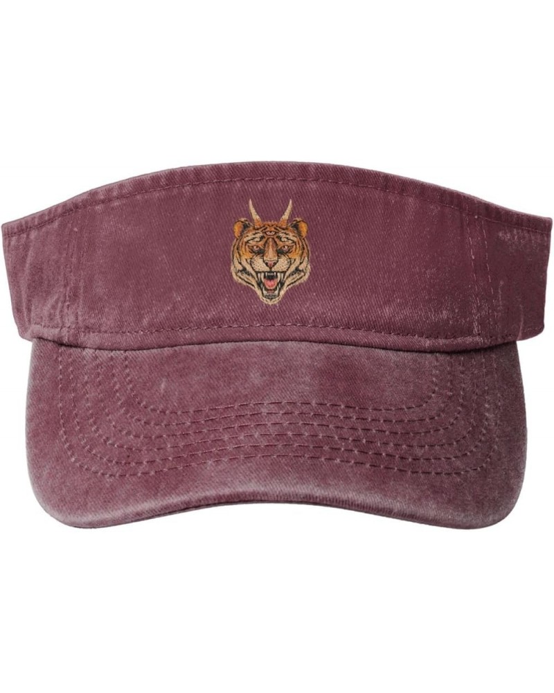 Tiger Head Smiling Three Eyes Sun Hat Sun Visor Hats for Women Men Baseball Cap Golf Hats Red $10.89 Visors