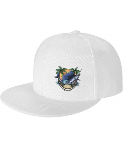 Marlin Fish On The Beach Snapback Hat Baseball Cap for Men Women Hip Hop Style Flat-Brimmed Hats White $13.13 Baseball Caps